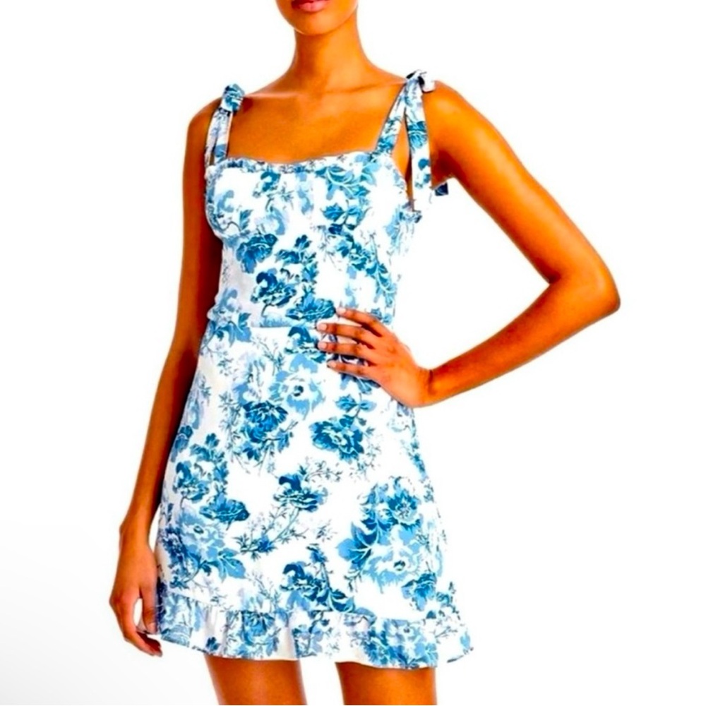 AQUA blue floral ruffle mini dress